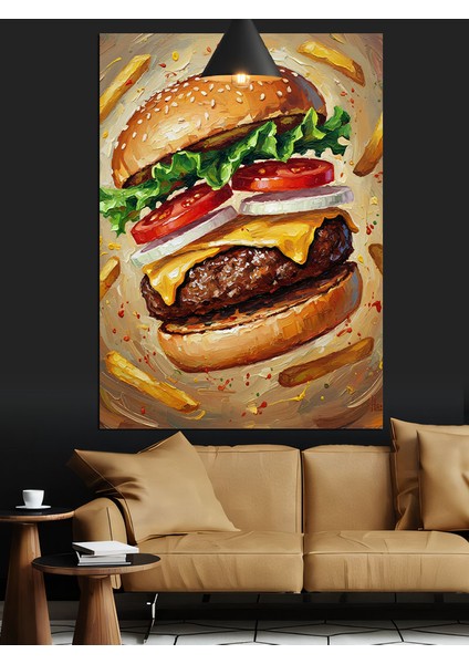 Büyük Hamburger ve Yanındaki Kızartmalar Dekoratif Kanvas - Mdf Ahşap Tablo indirimleri