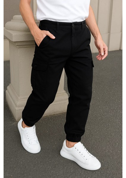 Erkek Günlük Trend Lastikli Siyah Taktik Kargo Pantolon fiyatları