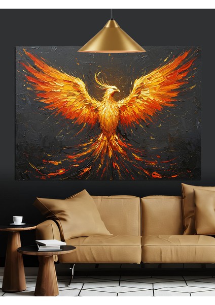 Alevli Kanatlı Anka Kuşu Dekoratif Kanvas - Mdf Ahşap Tablo