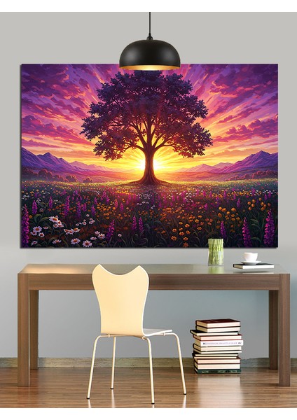 Ağaç Işık Gün Batımı Manzara Dekoratif Kanvas - Mdf Ahşap Tablo modelleri
