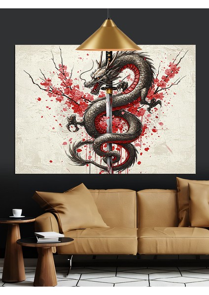 Kırmızı Ejderha Mitolojik Sanat Dekoratif Kanvas - Mdf Ahşap Tablo