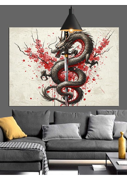 Kırmızı Ejderha Mitolojik Sanat Dekoratif Kanvas - Mdf Ahşap Tablo fiyatları