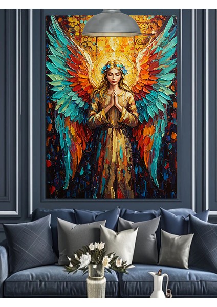 Turuncu Kanatlı Kutsal Bir Melek Dekoratif Kanvas - Mdf Ahşap Tablo