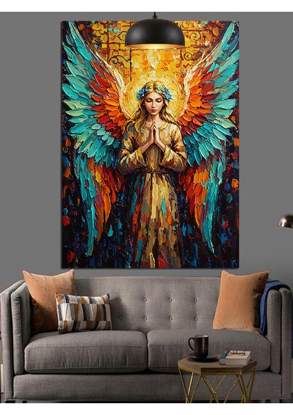 Turuncu Kanatlı Kutsal Bir Melek Dekoratif Kanvas - Mdf Ahşap Tablo fiyatları