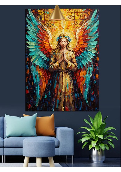Turuncu Kanatlı Kutsal Bir Melek Dekoratif Kanvas - Mdf Ahşap Tablo modelleri