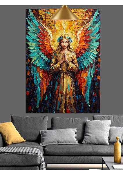 Turuncu Kanatlı Kutsal Bir Melek Dekoratif Kanvas - Mdf Ahşap Tablo indirimleri