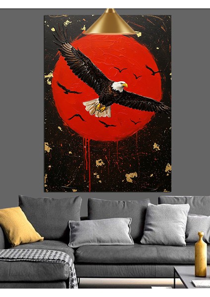 Kırmızı Güneş Üzerinde Kartal Dekoratif Kanvas - Mdf Ahşap Tablo indirimleri