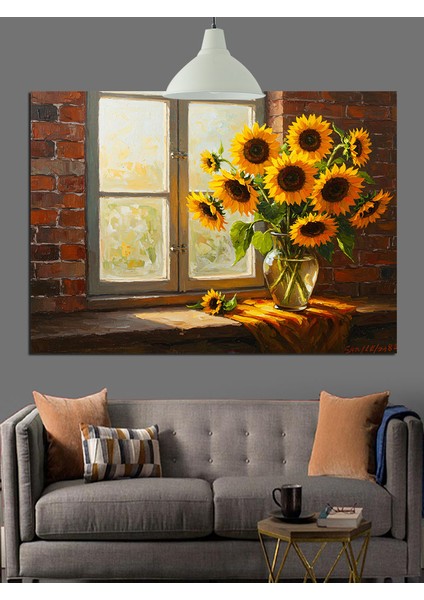 Pencereli Ayçiçeği Manzarası Dekoratif Kanvas - Mdf Ahşap Tablo modelleri