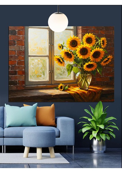Pencereli Ayçiçeği Manzarası Dekoratif Kanvas - Mdf Ahşap Tablo indirimleri