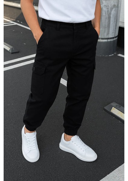 Erkek Lastikli Yüksek Bel Siyah Taktik Kargo Pantolon fiyatları