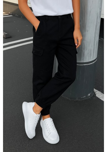 Erkek Lastikli Yüksek Bel Siyah Taktik Kargo Pantolon fırsatları