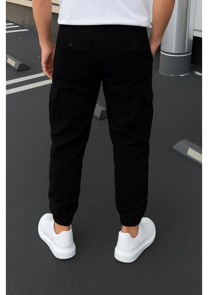 Erkek Lastikli Yüksek Bel Siyah Taktik Kargo Pantolon indirimleri