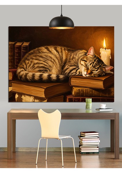 Yanan Mum Işığında Uyuyan Kedi Dekoratif Kanvas - Mdf Ahşap Tablo fiyatları