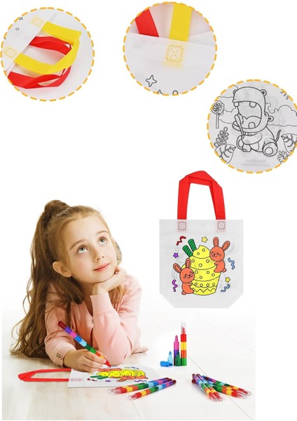 Temalı Boyanabilir Bez El Çantası – Çocuklar Için Eğitici Etkinlik Çantası 3 Boya Kalemi Hediyeli fiyatları