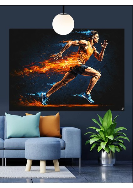 Koşan Sporcu Hız Enerji Dekoratif Kanvas - Mdf Ahşap Tablo fiyatları