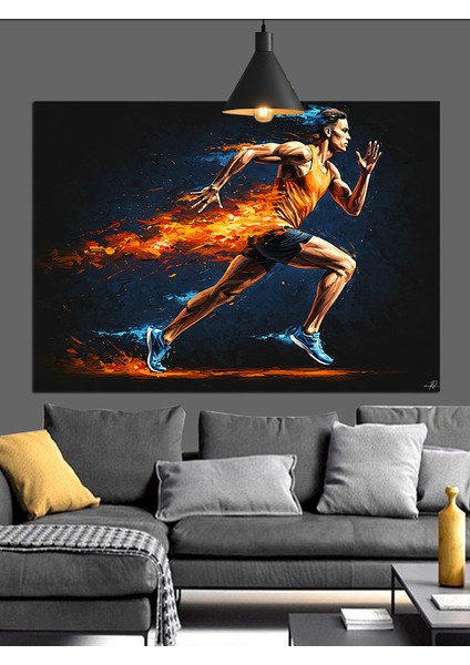 Koşan Sporcu Hız Enerji Dekoratif Kanvas - Mdf Ahşap Tablo fırsatları