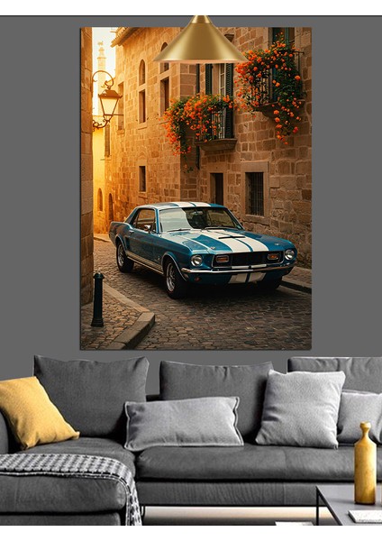 Dar Sokakta Park Eden Mavi Araba Dekoratif Kanvas - Mdf Ahşap Tablo fiyatları