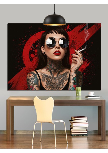 Vintage Fotoğraf Tarzı Gözlüklü Kadın Dekoratif Kanvas - Mdf Ahşap Tablo