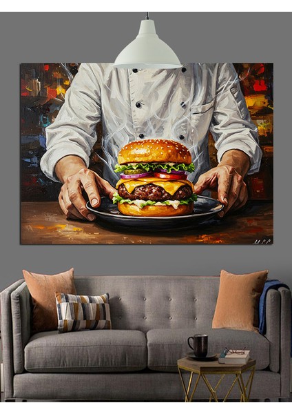Büyük Peynirli Hamburger Tutuyor Dekoratif Kanvas - Mdf Ahşap Tablo fiyatları