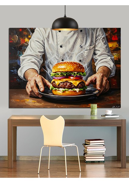 Büyük Peynirli Hamburger Tutuyor Dekoratif Kanvas - Mdf Ahşap Tablo modelleri