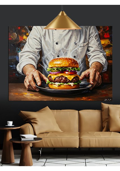 Büyük Peynirli Hamburger Tutuyor Dekoratif Kanvas - Mdf Ahşap Tablo indirimleri