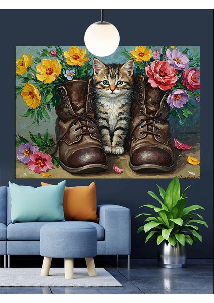 Çiçekli Botlar Yağlıboya Sanat Dekoratif Kanvas - Mdf Ahşap Tablo
