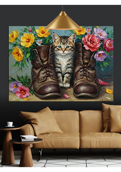 Çiçekli Botlar Yağlıboya Sanat Dekoratif Kanvas - Mdf Ahşap Tablo fiyatları