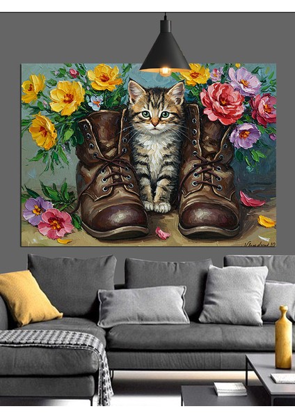 Çiçekli Botlar Yağlıboya Sanat Dekoratif Kanvas - Mdf Ahşap Tablo modelleri