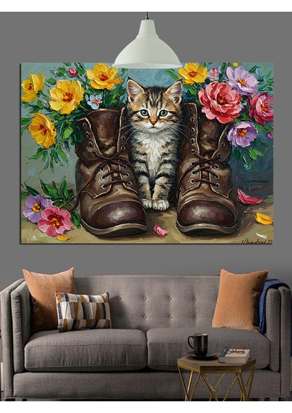 Çiçekli Botlar Yağlıboya Sanat Dekoratif Kanvas - Mdf Ahşap Tablo fırsatları
