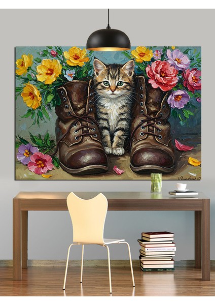 Çiçekli Botlar Yağlıboya Sanat Dekoratif Kanvas - Mdf Ahşap Tablo indirimleri