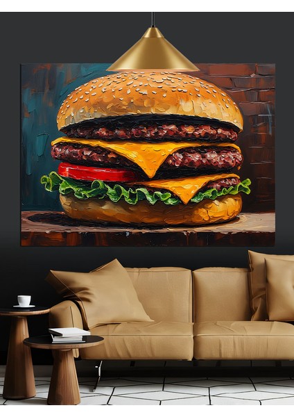 Büyük Burger Lezzetli Fastfood Dekoratif Kanvas - Mdf Ahşap Tablo