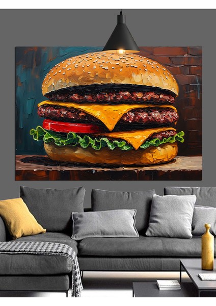 Büyük Burger Lezzetli Fastfood Dekoratif Kanvas - Mdf Ahşap Tablo fiyatları