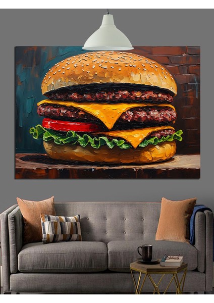 Büyük Burger Lezzetli Fastfood Dekoratif Kanvas - Mdf Ahşap Tablo modelleri