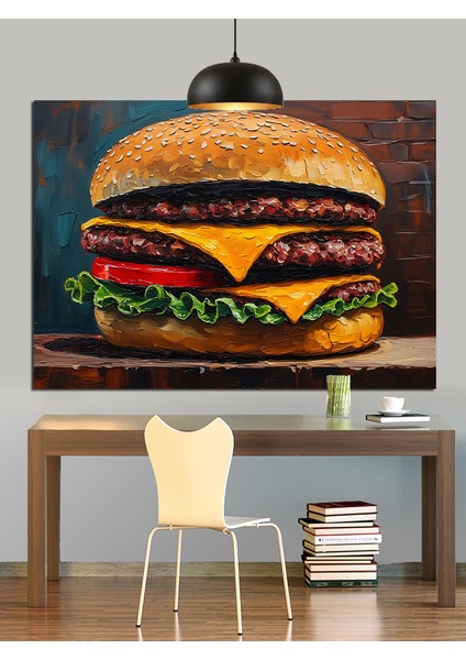 Büyük Burger Lezzetli Fastfood Dekoratif Kanvas - Mdf Ahşap Tablo fırsatları