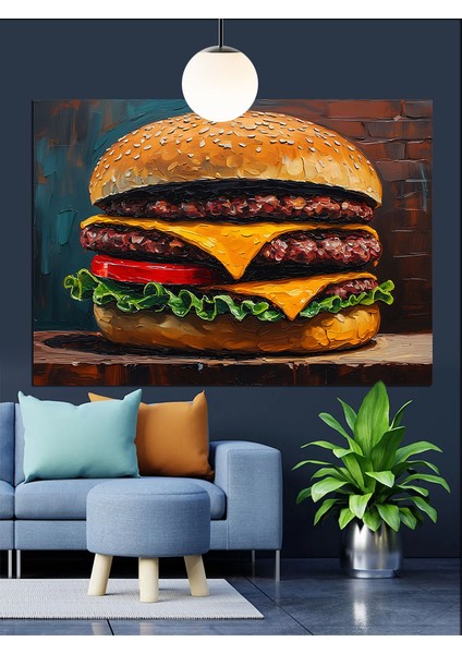Büyük Burger Lezzetli Fastfood Dekoratif Kanvas - Mdf Ahşap Tablo indirimleri