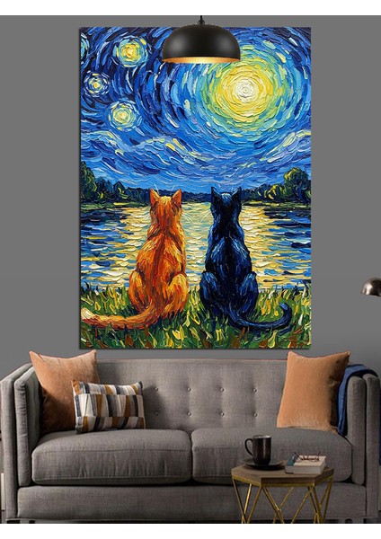 Vincent Van Gogh Yıldızlı Gece Kediler Dekoratif Kanvas - Mdf Ahşap Tablo modelleri