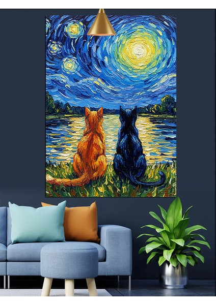 Vincent Van Gogh Yıldızlı Gece Kediler Dekoratif Kanvas - Mdf Ahşap Tablo fırsatları