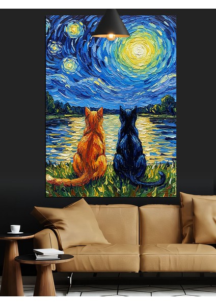 Vincent Van Gogh Yıldızlı Gece Kediler Dekoratif Kanvas - Mdf Ahşap Tablo indirimleri