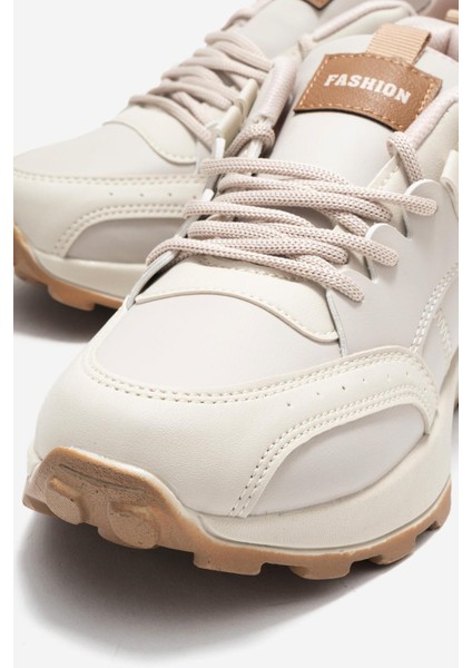 Bağcılklı Kadın Spor Ayakkabı Bej Taba modelleri