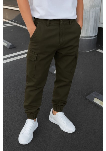 Erkek Lastikli Yüksek Bel Haki Taktik Kargo Pantolon fiyatları