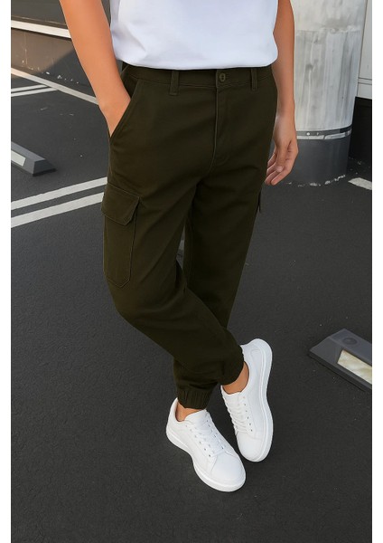 Erkek Lastikli Yüksek Bel Haki Taktik Kargo Pantolon modelleri