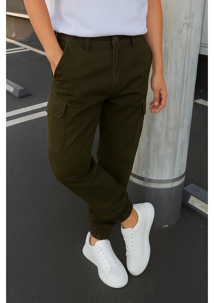 Erkek Lastikli Yüksek Bel Haki Taktik Kargo Pantolon fırsatları