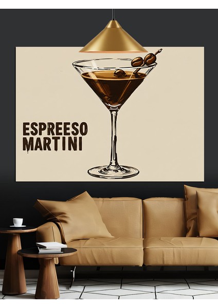 Espresso Martini Kokteyl Çizimi Dekoratif Kanvas - Mdf Ahşap Tablo