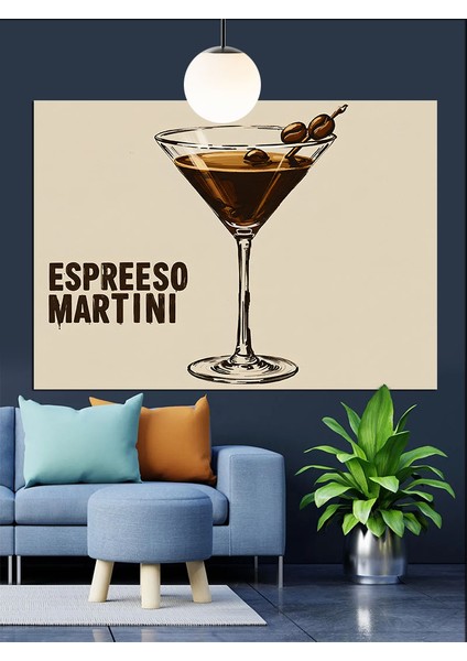 Espresso Martini Kokteyl Çizimi Dekoratif Kanvas - Mdf Ahşap Tablo indirimleri