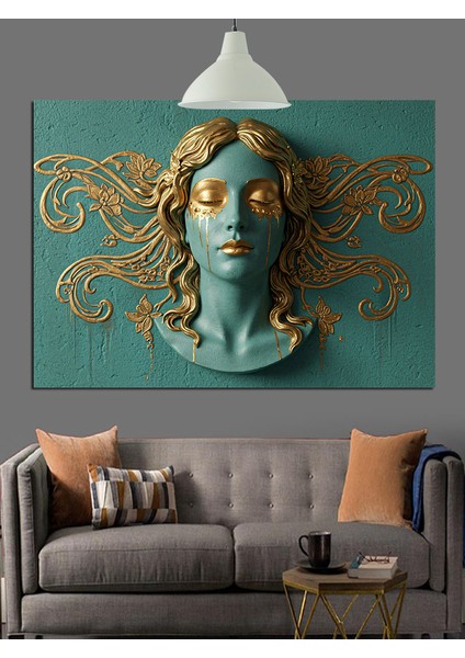 Yosunlu Kadın Büstü Heykeli Dekoratif Kanvas - Mdf Ahşap Tablo