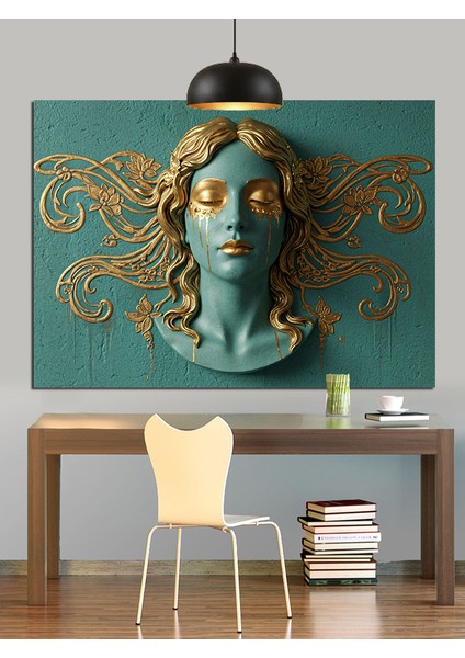 Yosunlu Kadın Büstü Heykeli Dekoratif Kanvas - Mdf Ahşap Tablo fiyatları