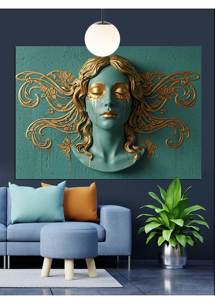 Yosunlu Kadın Büstü Heykeli Dekoratif Kanvas - Mdf Ahşap Tablo modelleri