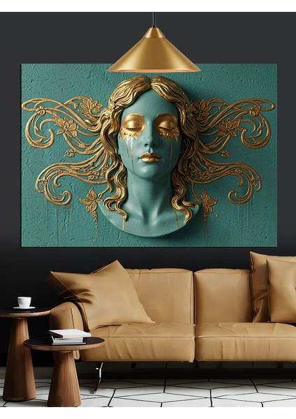 Yosunlu Kadın Büstü Heykeli Dekoratif Kanvas - Mdf Ahşap Tablo fırsatları