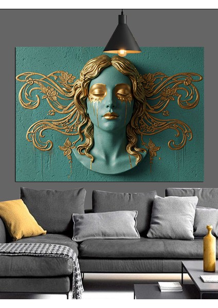 Yosunlu Kadın Büstü Heykeli Dekoratif Kanvas - Mdf Ahşap Tablo indirimleri