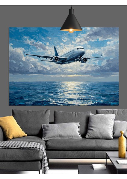 Uçak Su Üstü Uçuş Dekoratif Kanvas - Mdf Ahşap Tablo
